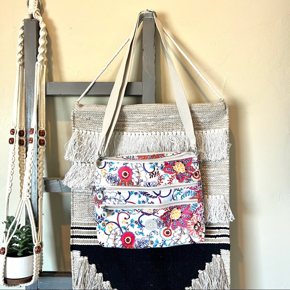 KIPLING White Floral Design Crossbody Shoulder Bag